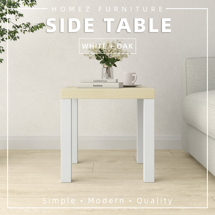 HomeZ 1.3FT Side Table Wood White/Natural Oak Meja Sisi (40x40x40cm) - 1909