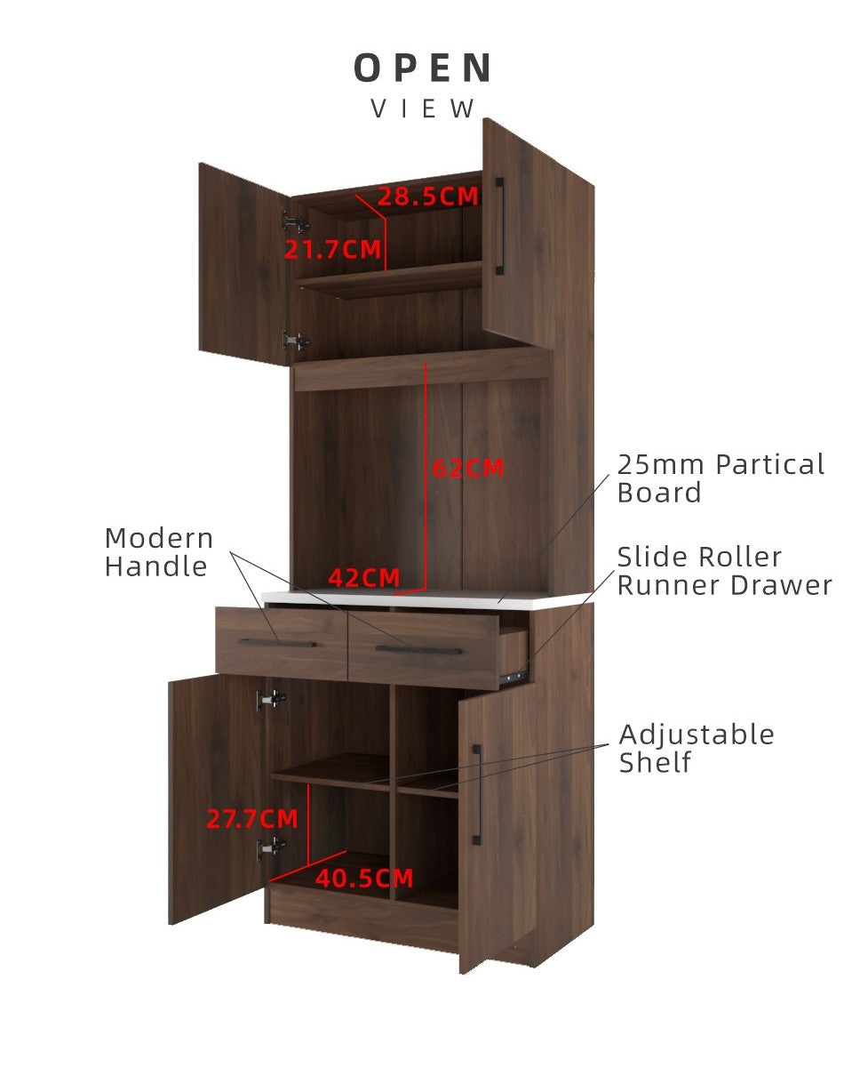 Homez 2.6FT Ventura Series Kitchen Cabinets / Kitchen Storage / Kitchen Tall Unit-HMZ-KC-MFC2080-WN