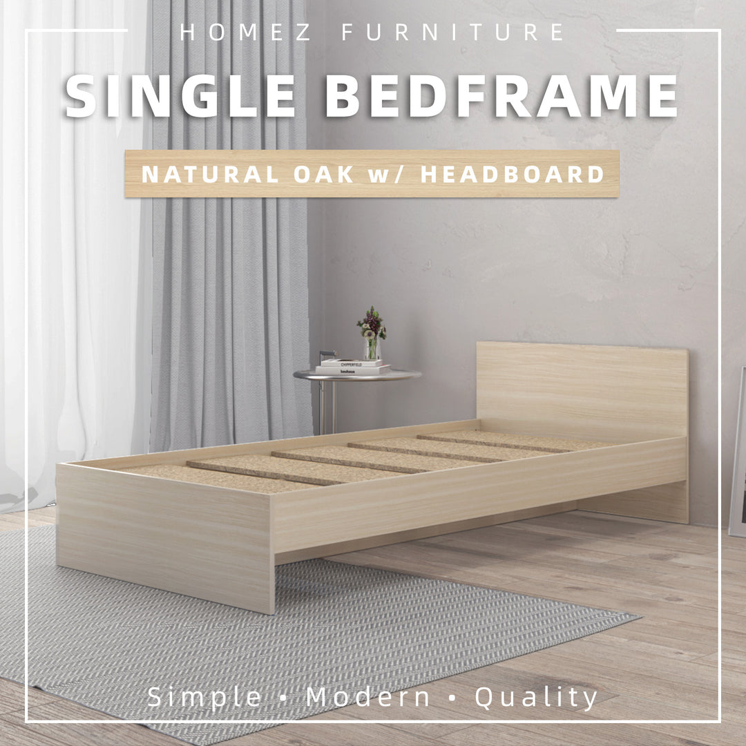 [COMBO] Homez Wooden Single Bed Frame with Headboard / without Headboard + 4 Inch Student High Density Rebond Foam Mattress-BF-8002/8022