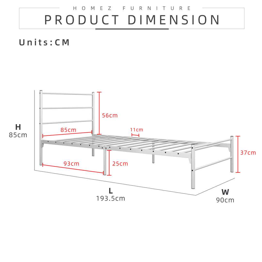 Homez 3V Single Size Powder Coat Metal Bed Frame-FYSB-0015/0011/0005