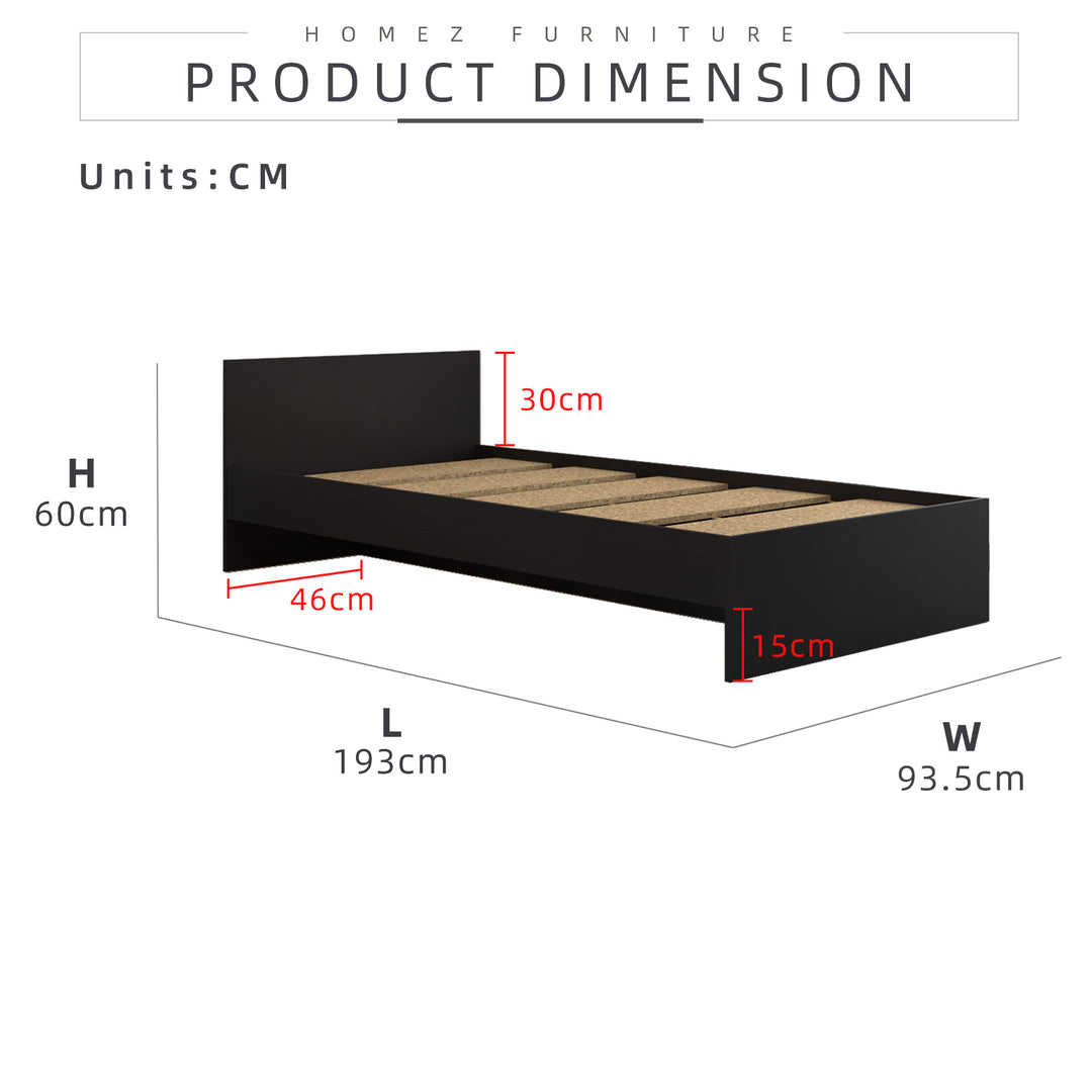 [COMBO] Homez Wooden Single Bed Frame with Headboard / without Headboard + 4 Inch Student High Density Rebond Foam Mattress-BF-8002/8022