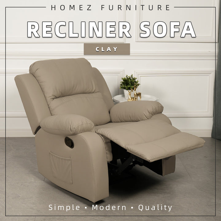 Homez 1 Seater Recliner Sofa TPU/PU Pet Friendly Fabric Linen Fabric Single Seat Sofa Bed SF-522/523/545