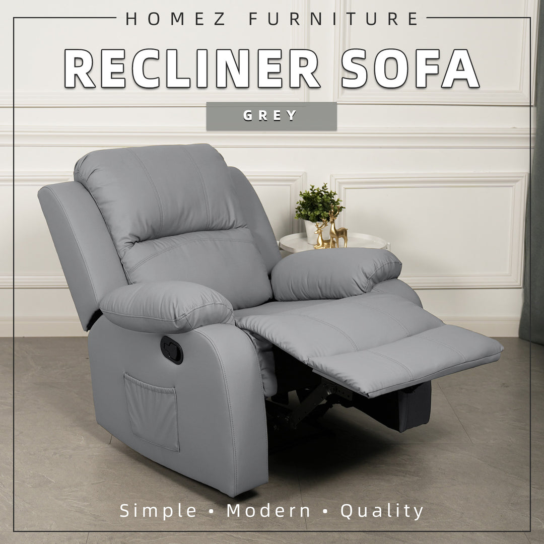 Homez 1 Seater Recliner Sofa TPU/PU Pet Friendly Fabric Linen Fabric Single Seat Sofa Bed SF-522/523/545