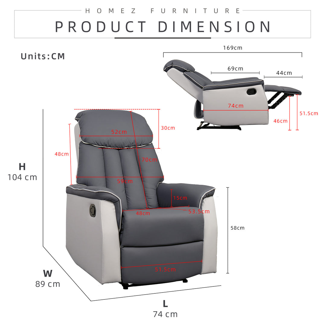 Homez 1 Seater Recliner Sofa TPU/PU Pet Friendly Fabric Linen Fabric Single Seat Sofa Bed SF-522/523/545