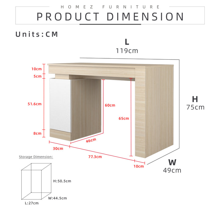 Homez 4FT Jordan Series Writing Table with Storage Office Study Table - HMZ-FN-WT-J2007