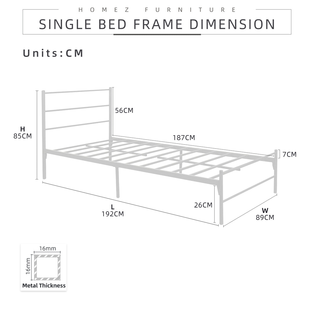 Homez 3V Single Size Powder Coat Metal Bed Frame-FYSB-0015/0011/0005