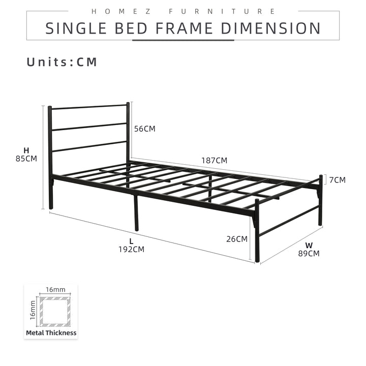 Homez 3V Single Size Powder Coat Metal Bed Frame-FYSB-0015/0011/0005