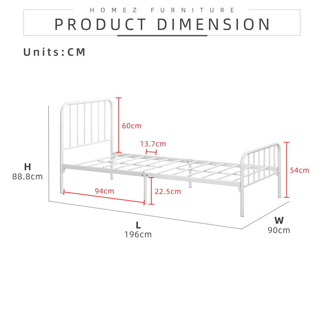 Homez 3V Single Size Powder Coat Metal Bed Frame-FYSB-0015/0011/0005