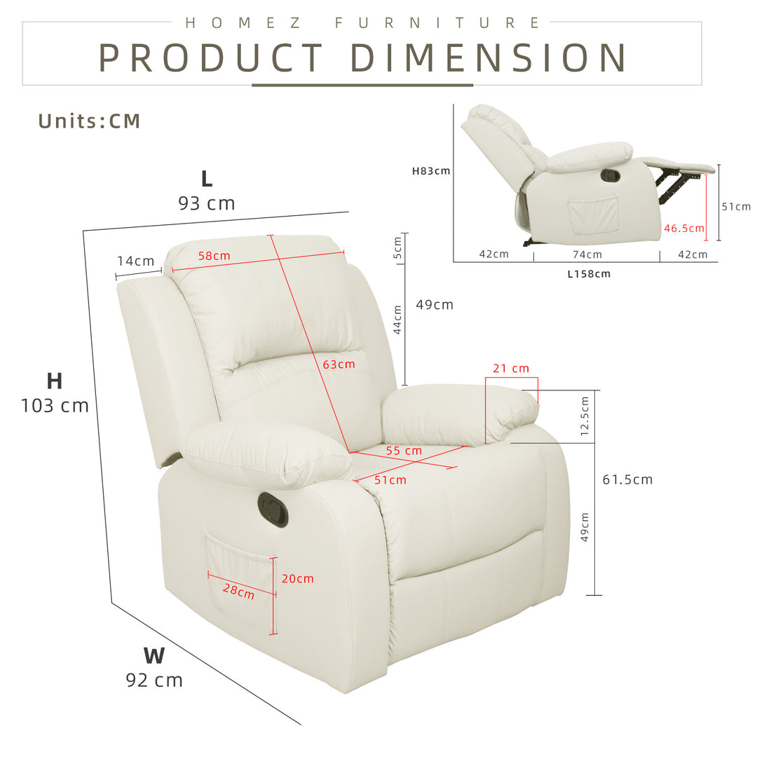 Homez 1 Seater Recliner Sofa TPU/PU Pet Friendly Fabric Linen Fabric Single Seat Sofa Bed SF-522/523/545