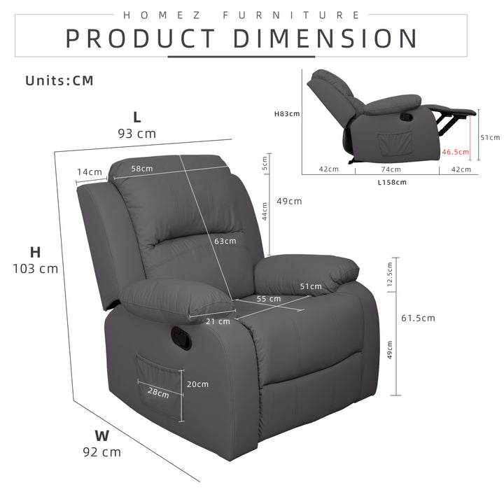 Homez 1 Seater Recliner Sofa TPU/PU Pet Friendly Fabric Linen Fabric Single Seat Sofa Bed SF-522/523/545