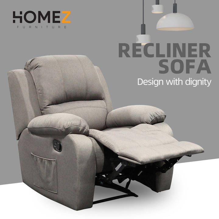 Homez 1 Seater Recliner Sofa TPU/PU Pet Friendly Fabric Linen Fabric Single Seat Sofa Bed SF-522/523/545