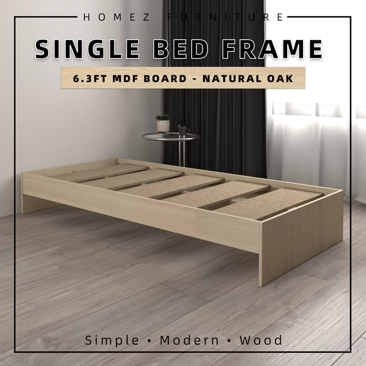 [COMBO] Homez Wooden Single Bed Frame with Headboard / without Headboard + 4 Inch Student High Density Rebond Foam Mattress-BF-8002/8022