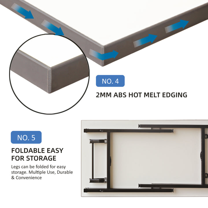 Homez 4FT Foldable Banquet Table Melamine Table Top Powder Coat Metal Leg - White