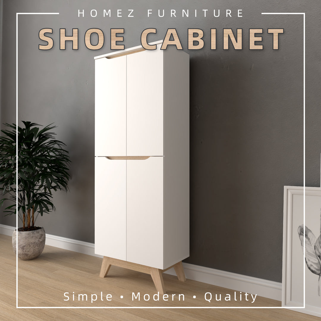 Homez 1.9FT Simona Series Shoe Cabinet Particle Board with 2 Doors 4 Movable Shelves-HMZ-FN-SR-1660-WT