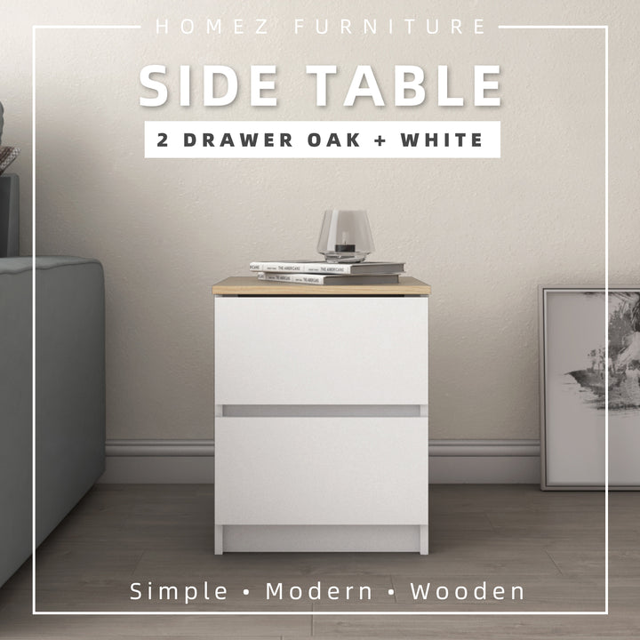 Homez 1.5FT Wooden Side Table Bedroom table coffee bedside 1&2 Drawer Open Storage White 7005 / 7004