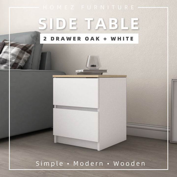 Homez 1.5FT Wooden Side Table Bedroom table coffee bedside 1&2 Drawer Open Storage White 7005 / 7004