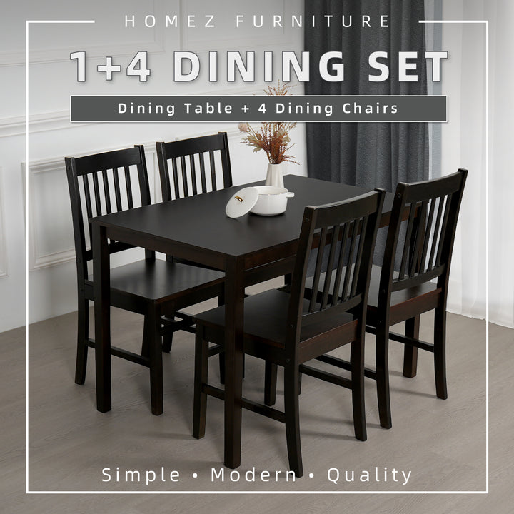 Homez 4 People Seater Pusan Metro Dining Set with 1 Table Solid Wood 4 Dining Chairs - HMZ-FN-DT-Metro(12075)-WN/DT-Metro(11370)-W5