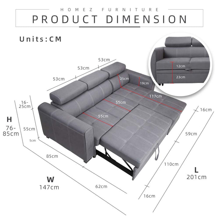 Homez 6.6FT L-Shape Leathaire 3 Seater Sofa / Sofa Bed-HMZ-FN-SF-Y2960