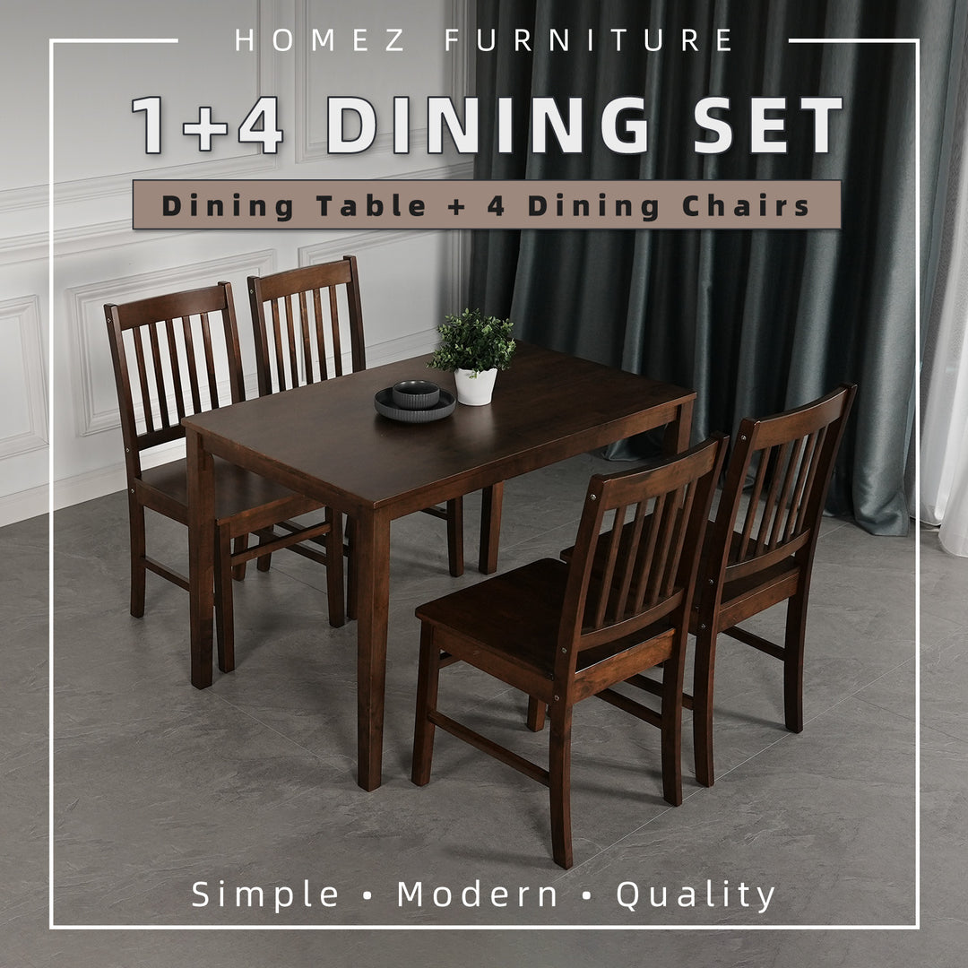 Homez 4 People Seater Pusan Metro Dining Set with 1 Table Solid Wood 4 Dining Chairs - HMZ-FN-DT-Metro(12075)-WN/DT-Metro(11370)-W5