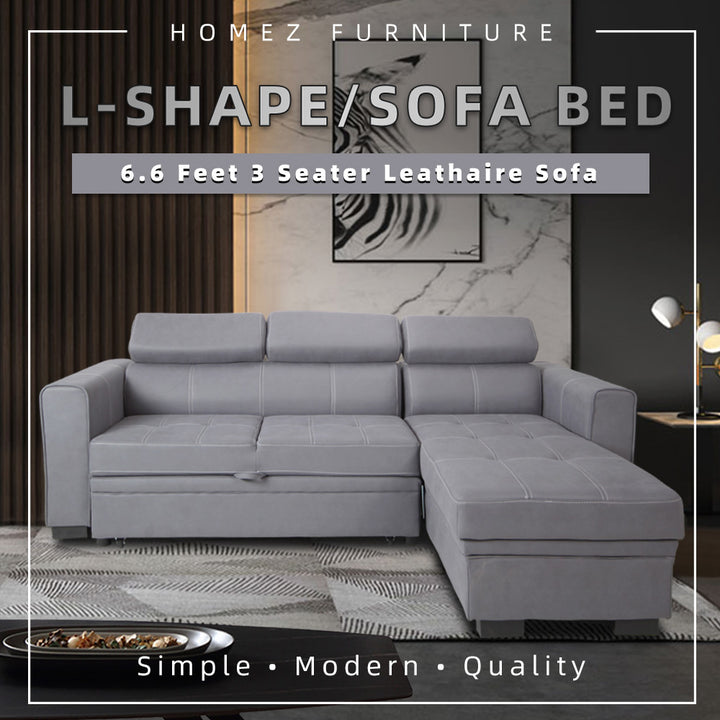 Homez 6.6FT L-Shape Leathaire 3 Seater Sofa / Sofa Bed-HMZ-FN-SF-Y2960