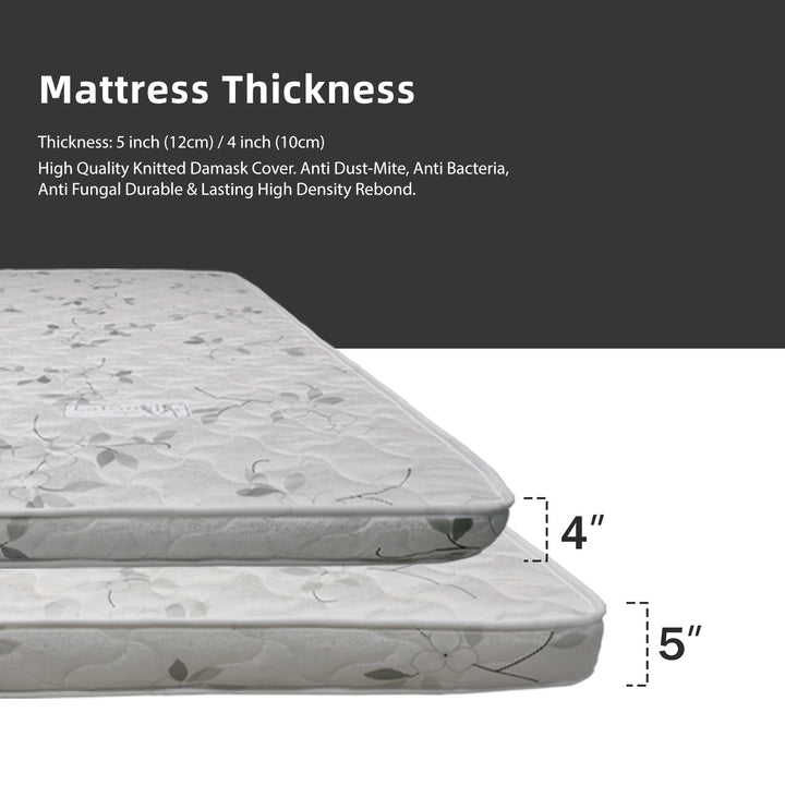 Homez Queen Mattress 5 Inch Student High Density Rebond Foam Mattress - Queen Size Tilam