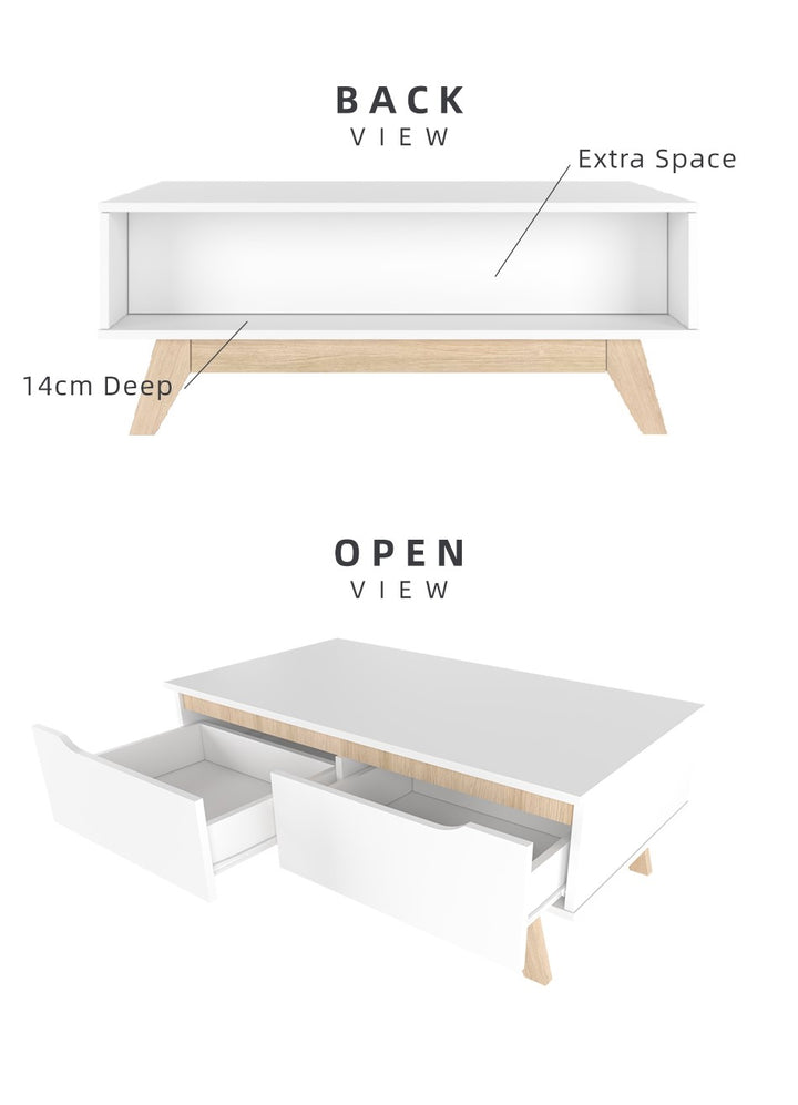 Homez 3.5FT Simona Series Coffee Table with 2 Drawers-HMZ-FN-CT-1396-WT