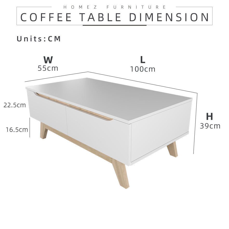 Homez 3.5FT Simona Series Coffee Table with 2 Drawers-HMZ-FN-CT-1396-WT