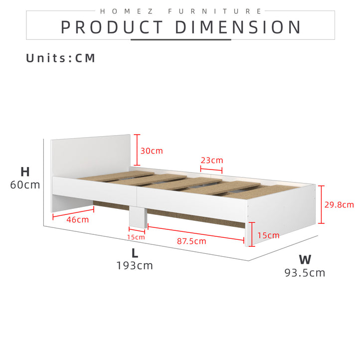 [COMBO] Homez Wooden Single Bed Frame with Headboard / without Headboard + 4 Inch Student High Density Rebond Foam Mattress-BF-8002/8022