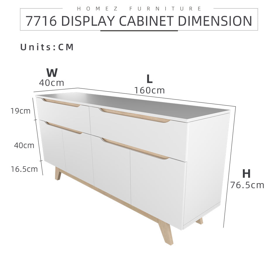 Homez 5.5FT Simona Series Display Cabinet Particle Board with 2 Doors 2 Drawers-HMZ-FN-DC-7716-WT