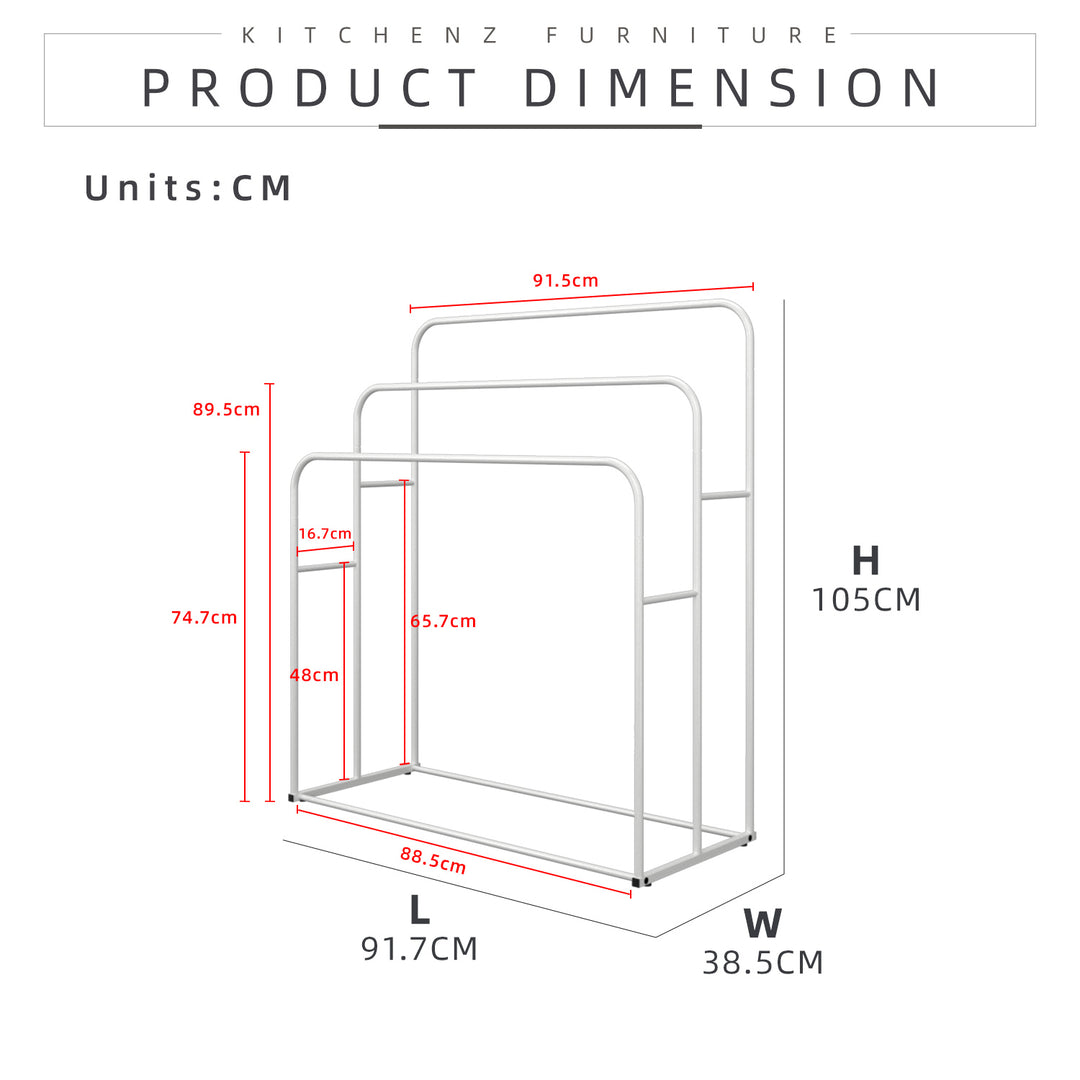 Homez Powder Coat Metal Bathroom Towel Rack White Black - FY103-WT/BK