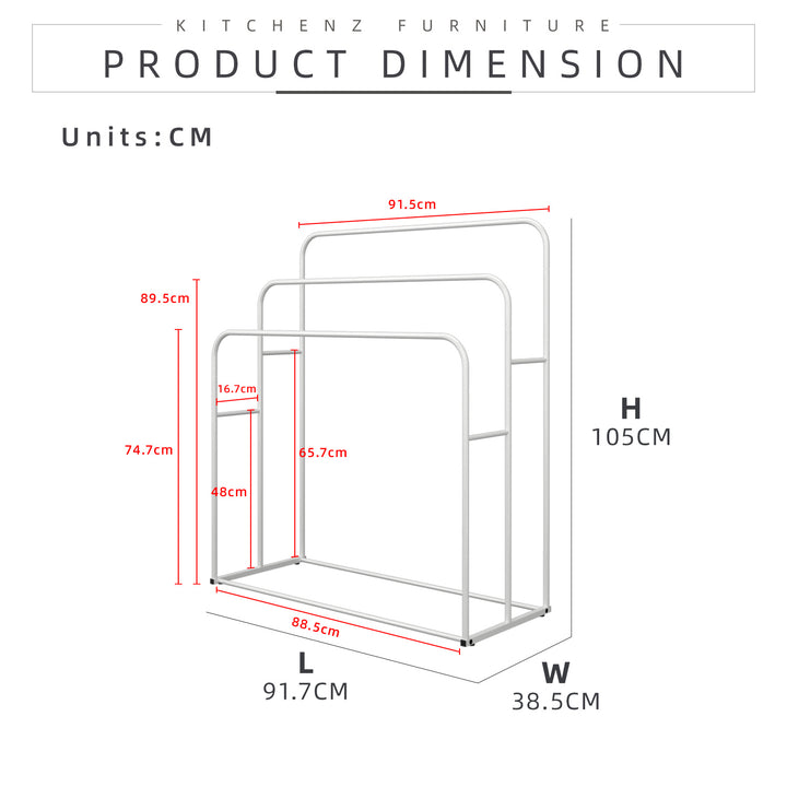 Homez Powder Coat Metal Bathroom Towel Rack White Black - FY103-WT/BK