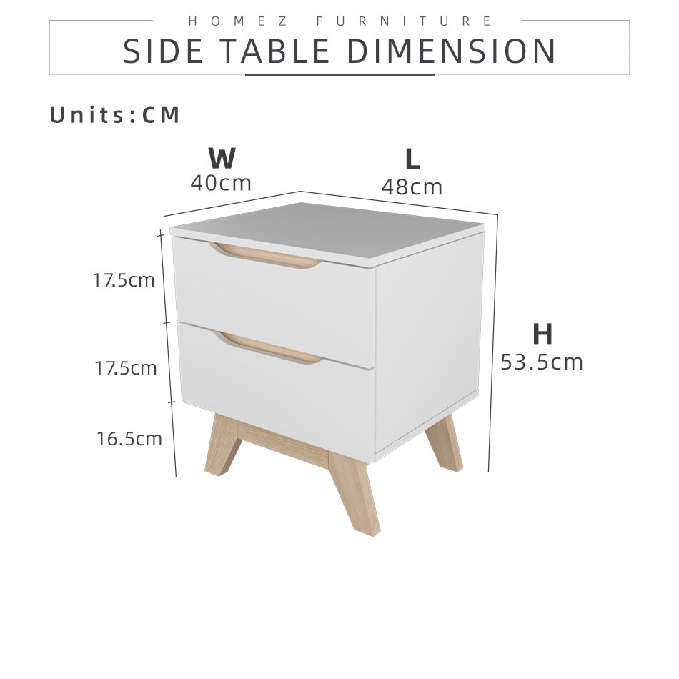 Homez 2FT Simona Series Side Table Particle Board with 2 Drawers-HMZ-FN-ST-5448-WT