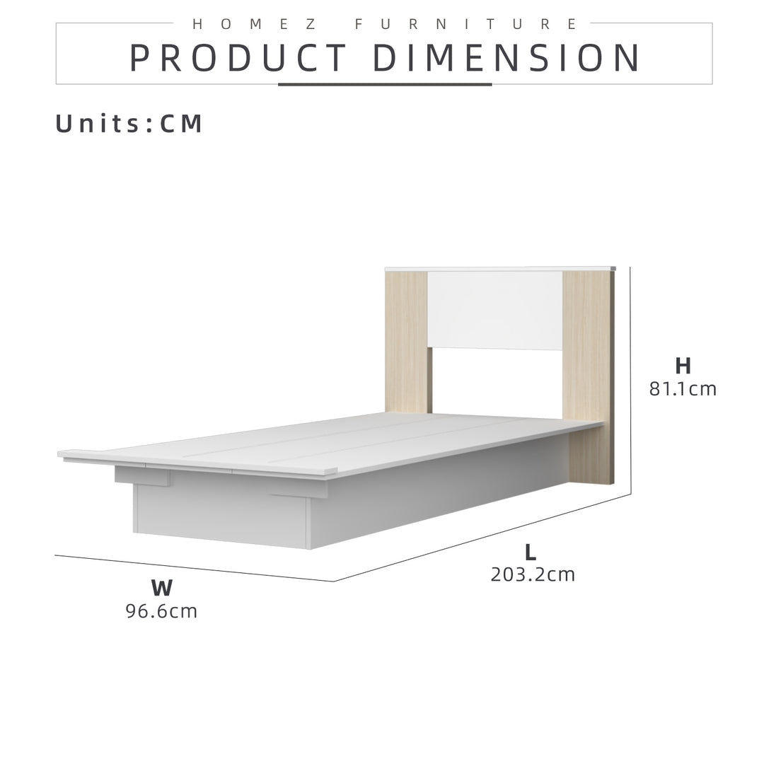 Homez 6.6FT Jordan Series Wooden Single Bed Frame with Headboard - BF-J8901