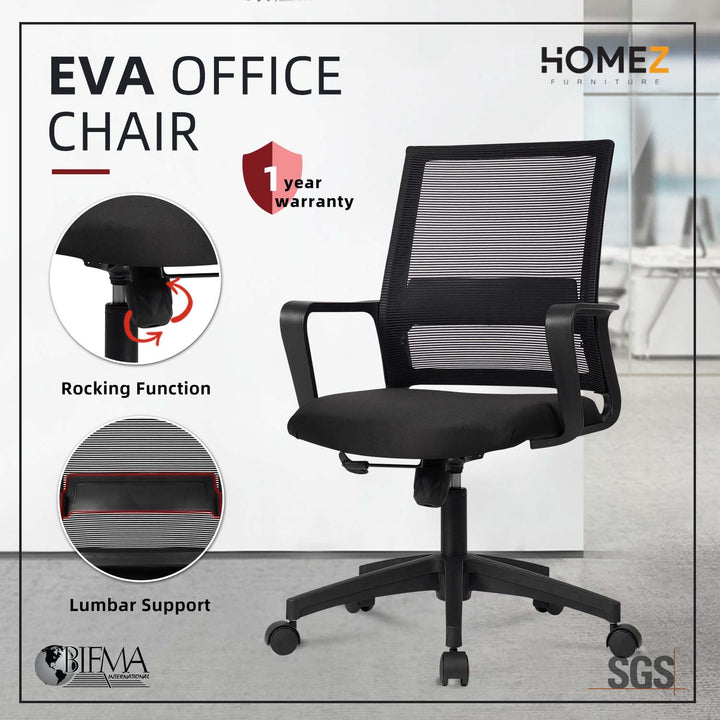 Homez EVA Mesh Office Chair with Ergonomic Design-HMZ-OC-MB-EVA-BK+BK