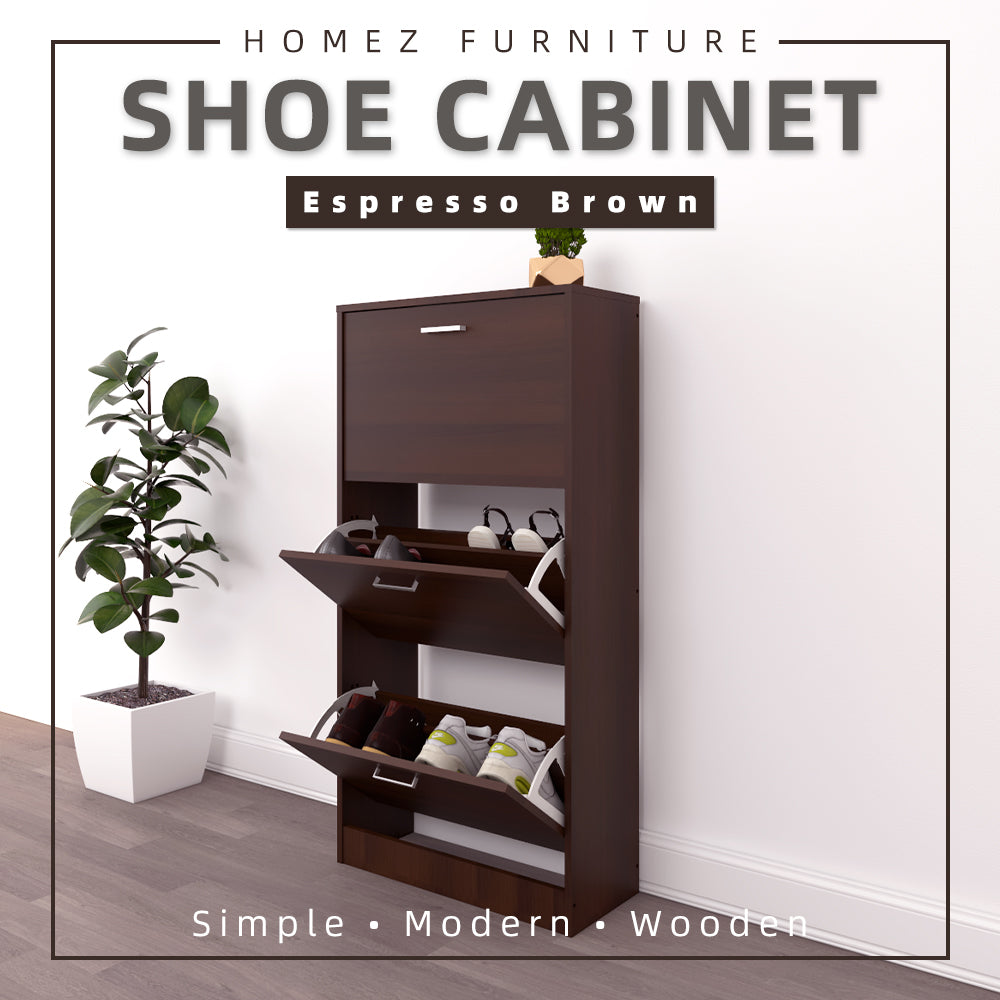 Homez Wooden Shoe Cabinet Flip Shoe Rack Large Storage Compartment organizer With Door - 3000 / 3001