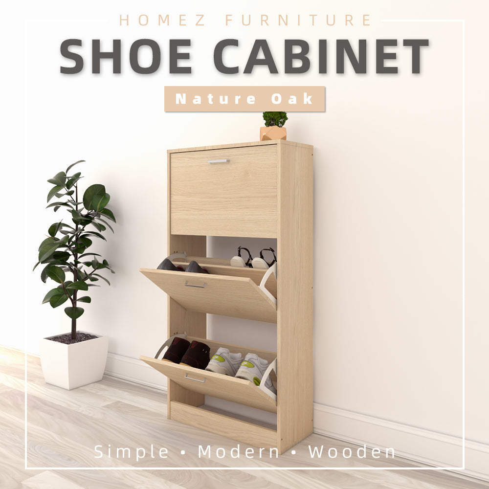 Homez Wooden Shoe Cabinet Flip Shoe Rack Large Storage Compartment organizer With Door - 3000 / 3001