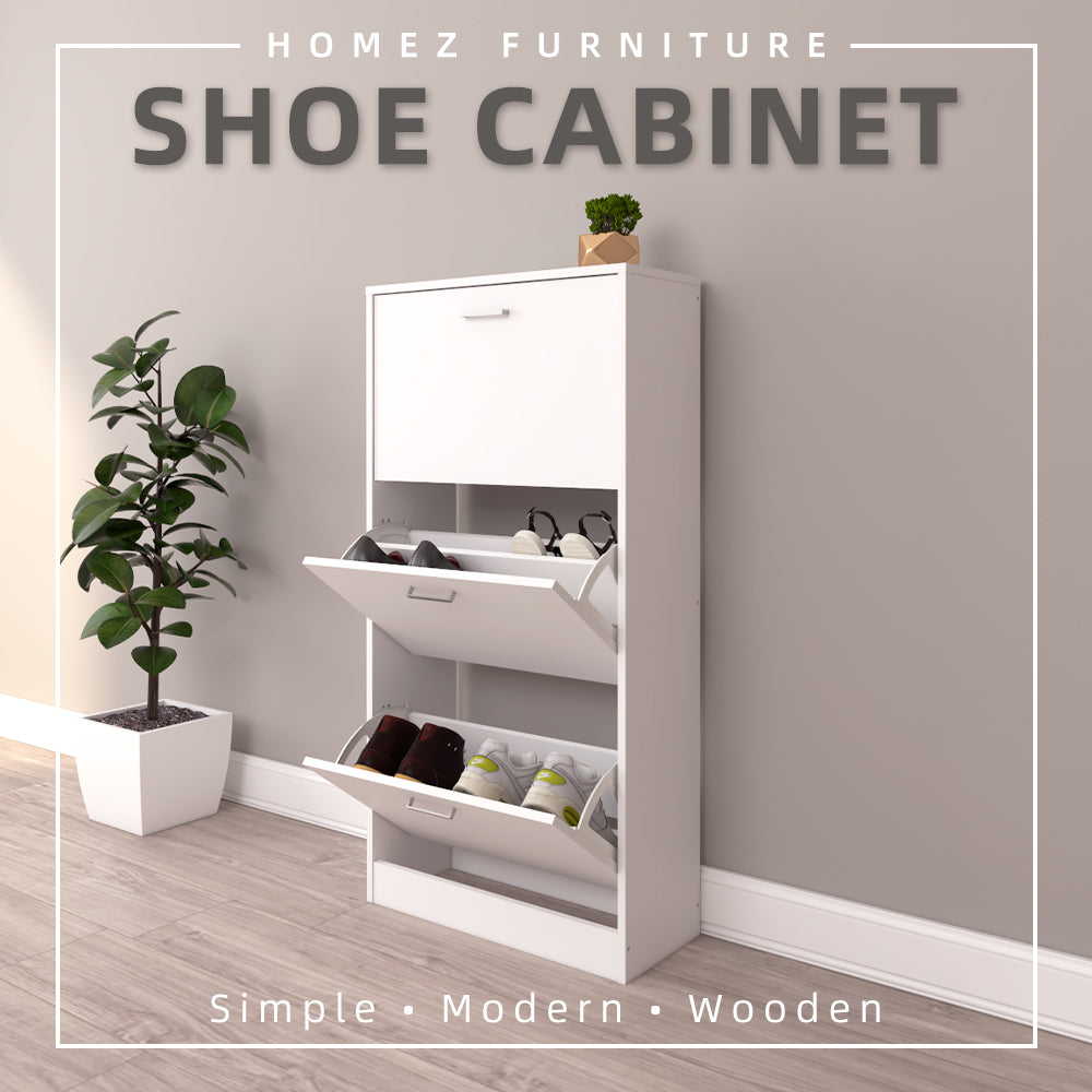 Homez Wooden Shoe Cabinet Flip Shoe Rack Large Storage Compartment organizer With Door - 3000 / 3001