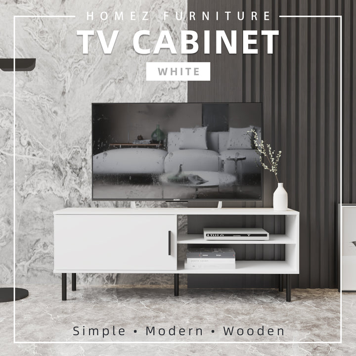 Homez 4FT / 5FT / 6FT TV Cabinet wooden TV Console living room Minimalist with PVC Leg white- 5914/5916/5926