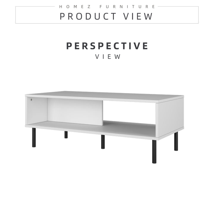 Homez 3.5Ft Coffee Table Living Room With Open Storage Side Table Design PVC Leg white - 2909