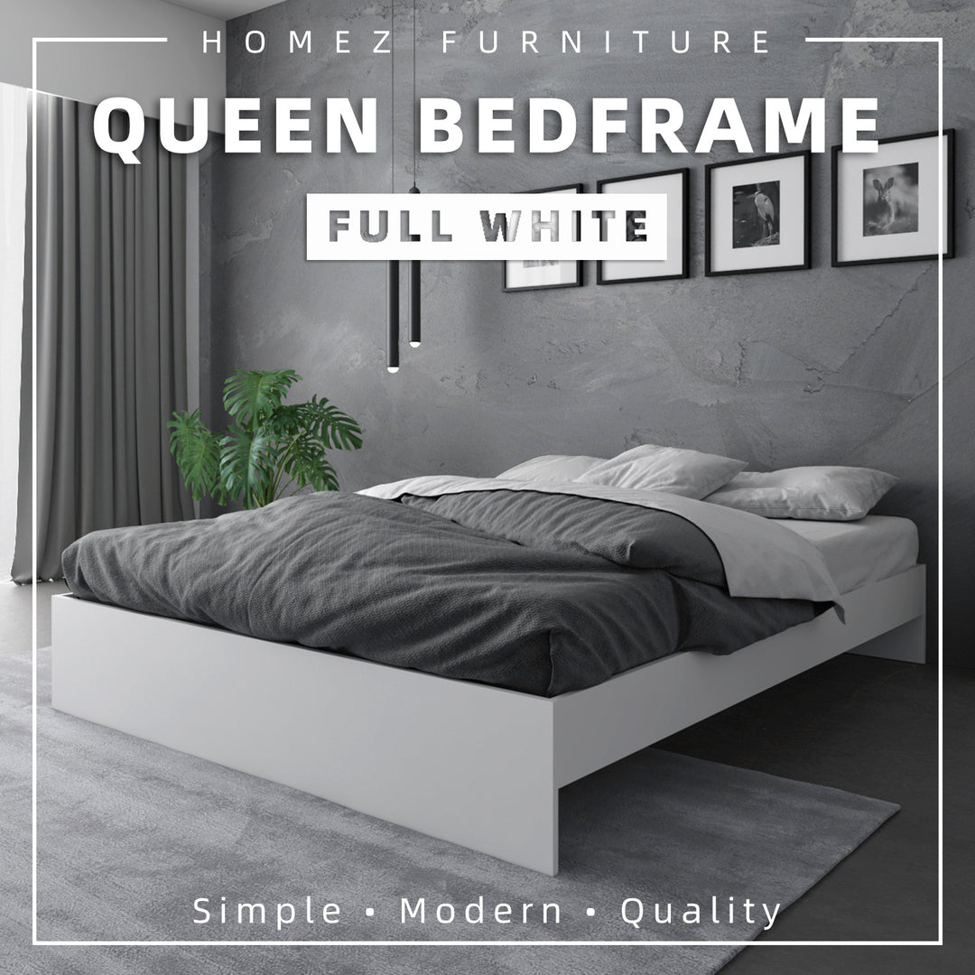 Homez Wooden Single / Queen Bed Frame Single hard bed frame board bedroom Minimalist - White 8002/8003