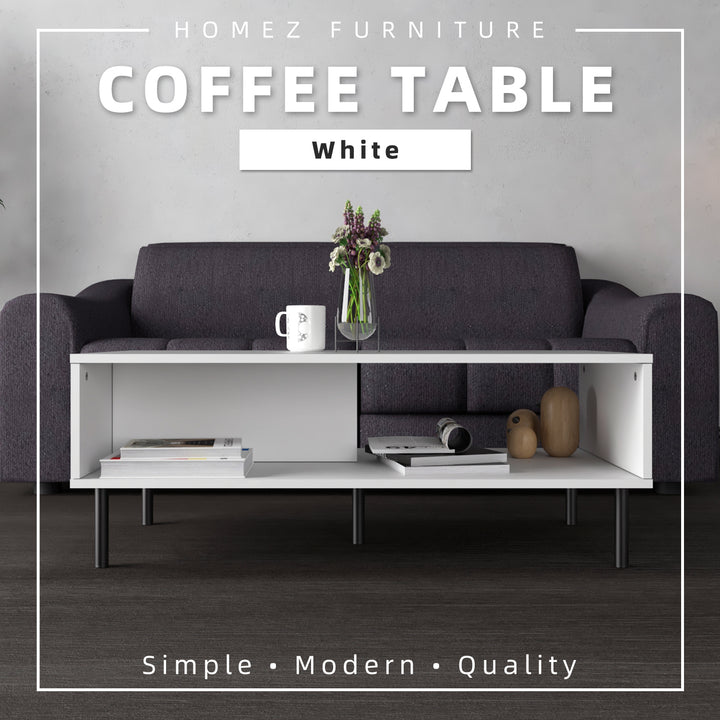 Homez 3.5Ft Coffee Table Living Room With Open Storage Side Table Design PVC Leg white - 2909