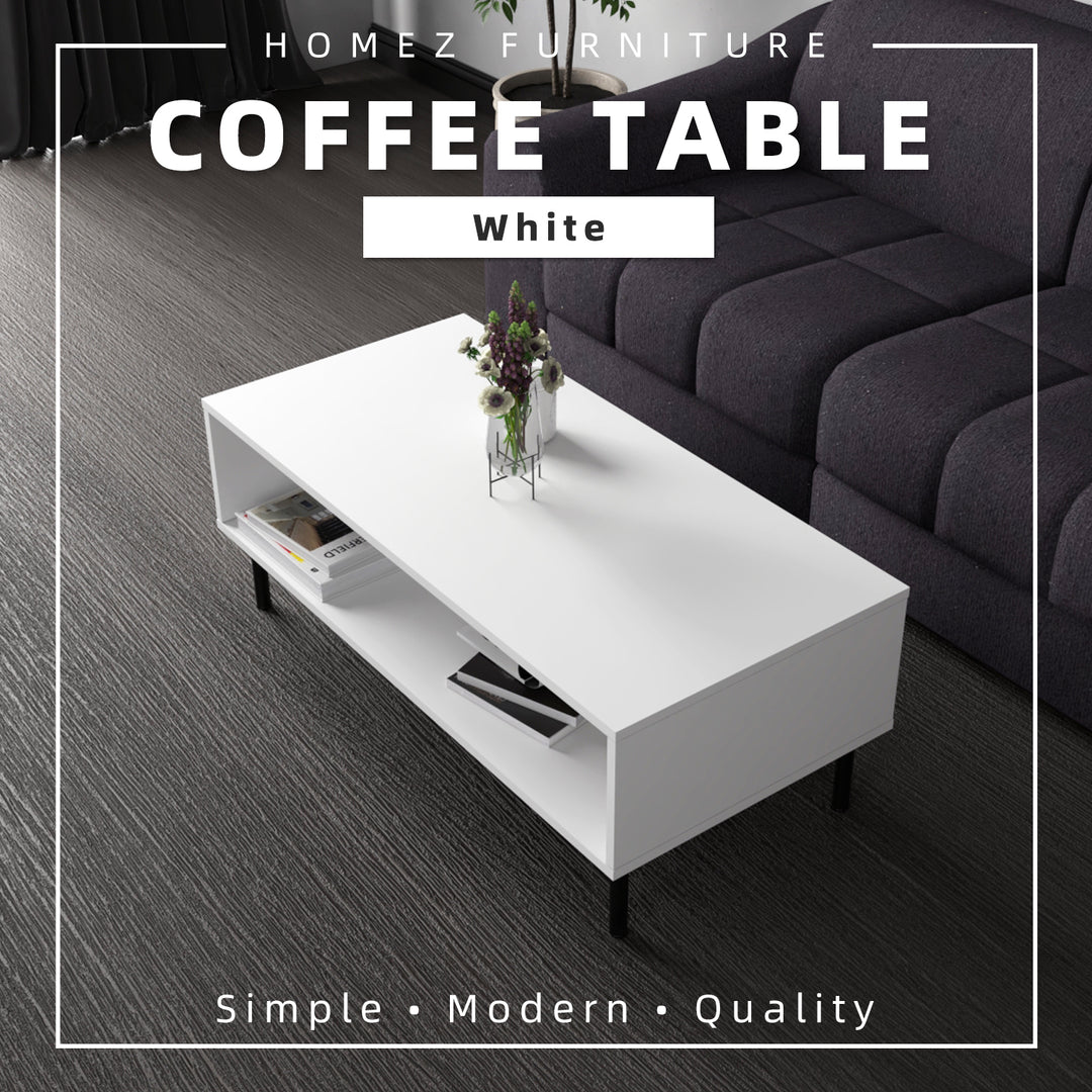 Homez 3.5Ft Coffee Table Living Room With Open Storage Side Table Design PVC Leg white - 2909