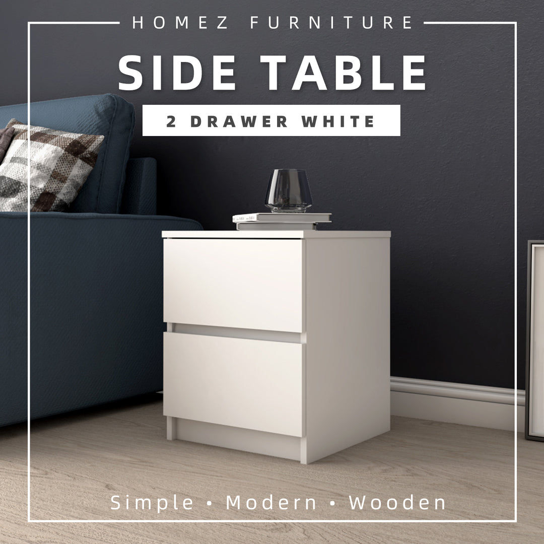 Homez 1.5FT Wooden Side Table Bedroom table coffee bedside 1&2 Drawer Open Storage White 7005 / 7004