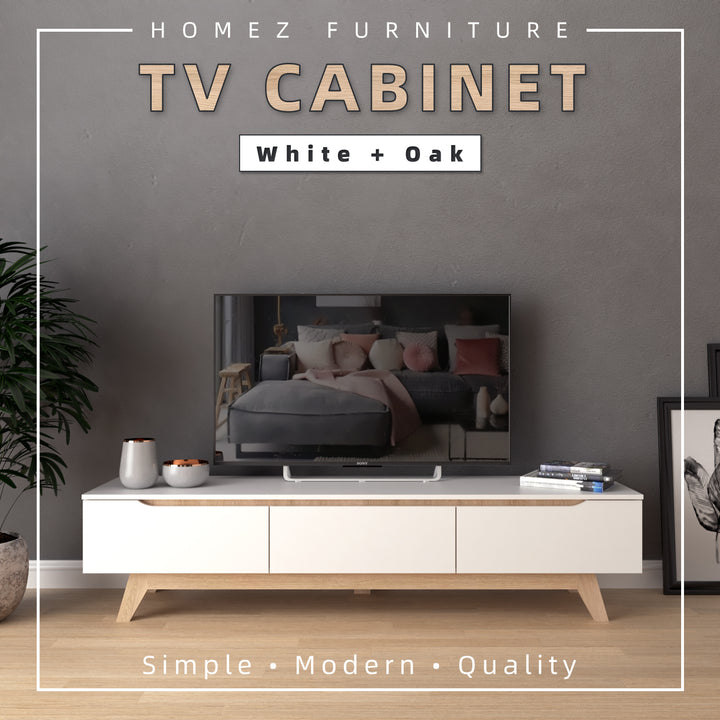 Homez 4FT / 5FT / 6FT TV Cabinet wooden TV Console living room Minimalist with PVC Leg white- 5914/5916/5926