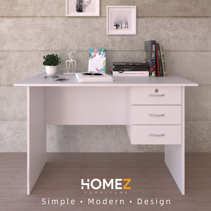 Homez 4FT Writing Table Solid Board with 1 Locker + 2 Drawers / Banquet Table with Metal Leg