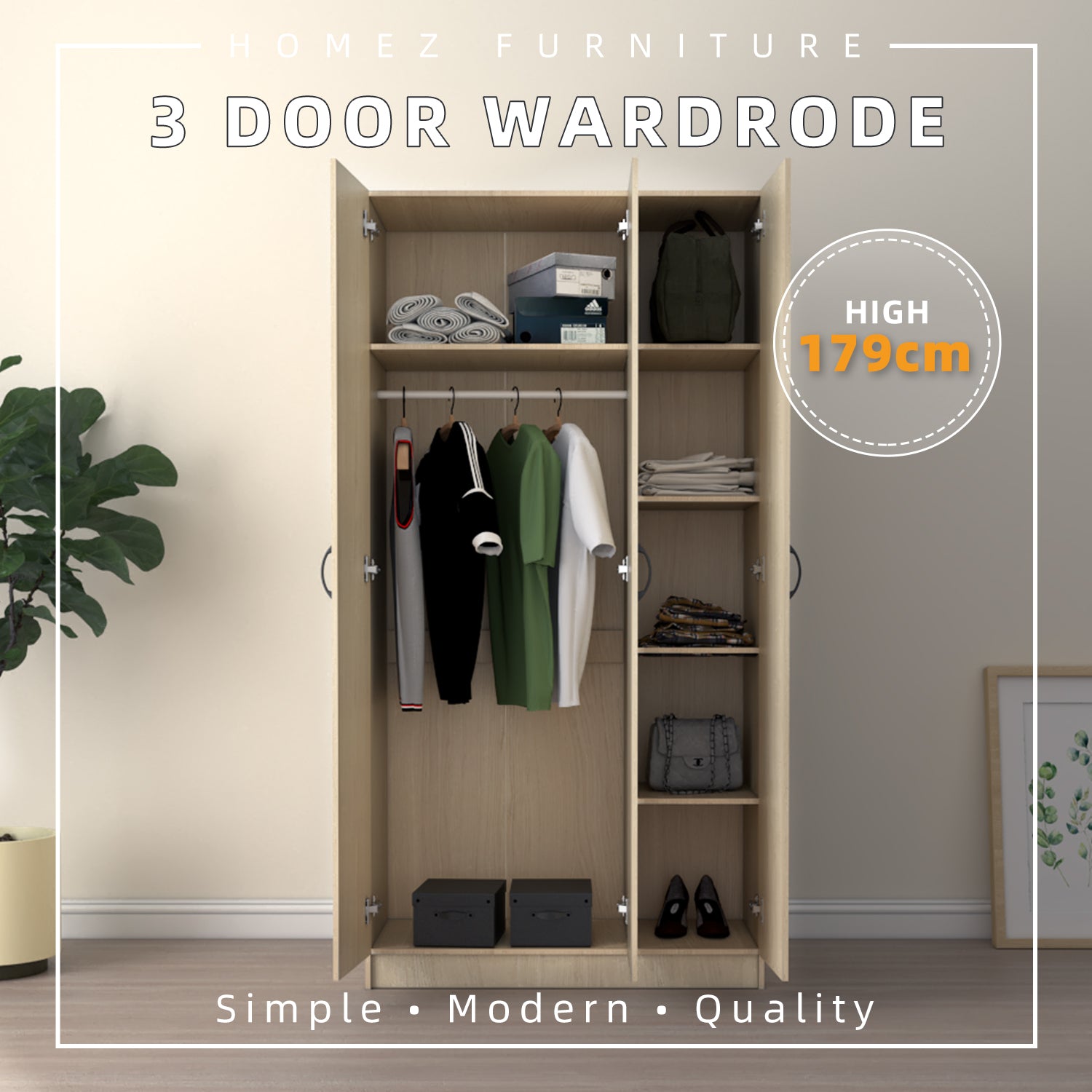 Homez 3 door deals wardrobe