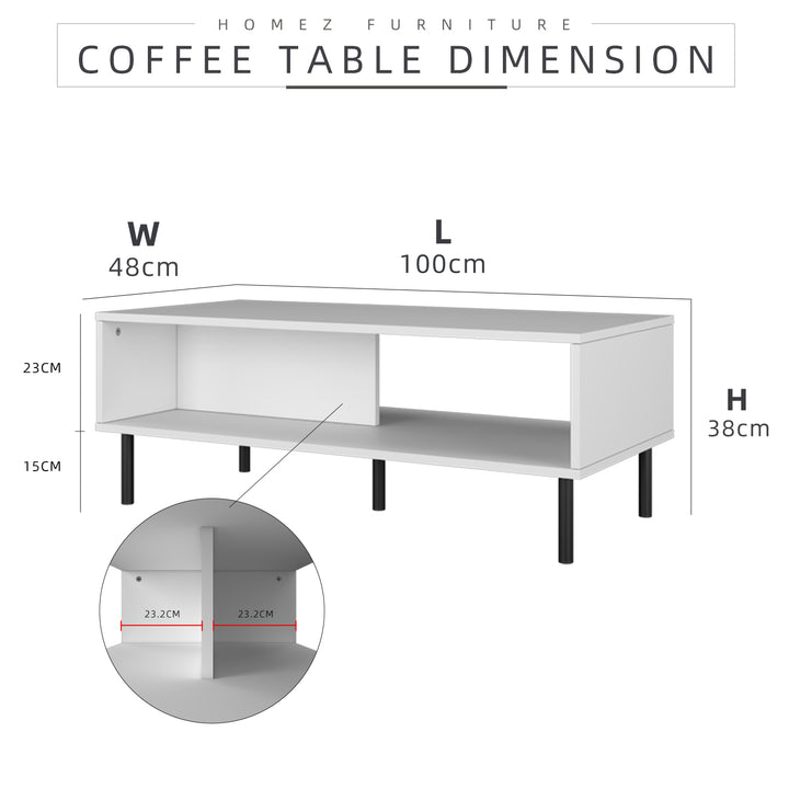 Homez 3.5Ft Coffee Table Living Room With Open Storage Side Table Design PVC Leg white - 2909